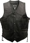 Skintan Mens Real Genuine Leather Cowhide Lace Sided Tasselled Motorcycle Biker Gilet Waistcoat Classic Laced Tassle Vest in Black XL 44 Extra Large