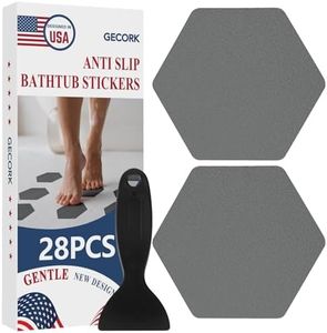 Gecork 28 PCS Shower Floor Non Slip Stickers with Strong Adhesive, Invisible & Durable Anti Slip Shower Stickers with Scraper for Bath Tub, Pools and Stairs(Grey,Hexagon)