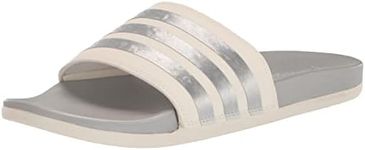 adidas Women's Adilette Comfort Slides Sandal, Chalk White/Chalk White/Matte Silver, 6