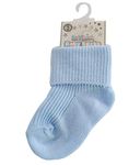 Baby Boys Girls 2 Pairs Socks Soft Touch Roll Top Cotton Rich Socks S01 (Blue, 0-3 Months)