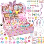 Jewelry Gifts Toys for Girls: Unicorn Jewelry Box Ring Earring Necklace Set, Art Craft DIY Headband Making, Dress Up Pretend Play Toys for Kids,Chrismtas Easter Birthday Gifts for Girls 4 5 6 7 8 9 10