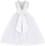 ekidsbridal V-Back Satin Flower Girl Dress Toddler Communion Gown Formal Dresses 219, White, 14