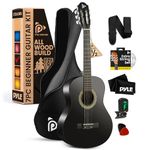 Pyle Beginner Acoustic Guitar Kit, 1/2 Junior Size All Wood Instrument for Kids, Adults, 34" Black Matte