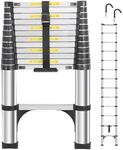 DEZEX Telescoping Ladders 16.5 FT Aluminum Ladder - One-Button Retraction Collapsible Extension Ladder for Home,RV,Attic & Loft, Lasts 330 LBS with 2 Triangle Stabilizers and 2 Detachable Hooks