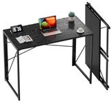 Coavas 31.5 inch Folding Desk No Assembly Required, Writing Computer Desk Space Saving Foldable Table Simple Home Office Desk, Black Wood