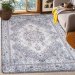 Area Rug 4x6, Bohemian Tribal Rug Machine Washable Rug Non-Slip Throw Rug Vintage Faux Wool Carpet Beige Gray Indoor Accent Doormat Distressed Bedroom Rug for Living Room Kitchen Dining Room Nursery