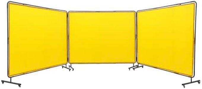 VEVOR Welding Screen with Frame, 6' x 8' 3 Panel Welding Curtain Screens, Flame-Resistant Vinyl Welding Protection Screen on 12 Swivel Wheels (6 Lockable), Moveable & Professional for Workshop, Yellow