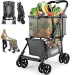 Folding Shopping Cart for Groceries(80lbs), Multifunctional Portable Collapsible Cart with Removable Basket and Swivel Wheels, One-hand Fold, Stroller Personal Shopping Cart for Laundry, Camping