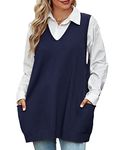 Niwicee Womens Sweater Vest Loose Knitted Sleeveless Jumpers Tank Top Knitwear V-Neck Vintage Knit Pullover Waistcoat with 2 Pockets(Navy,S)