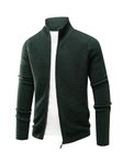 Les umes Men's Cardigan Full Zip Knitted Sweater Front Stand Collar Cable Knitted Tops with Pockets Army Green S