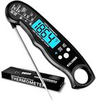 KULUNER TP-01 Waterproof Digital Instant Read Meat Thermometer with 4.6 Folding Probe Backlight Calibration Function for Cooking Food Candy, BBQ Grill, Liquids,Beef(Black)