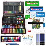 186 Piece Deluxe Art Set, Shuttle Art Art Supplies in Wooden Case, Painting Drawing Art Kit with Acrylic Paint Pencils Oil Pastels Watercolor Cakes Coloring Book Watercolor Sketch Pad for Kids Adults