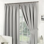 Dreamscene Pencil Pleat Blackout Curtains Set of 2 Thermal Tape Top Heading Panels, Silver Grey - Width 90" x Drop 90"