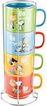 Peanuts Snoopy Gentle Reminders 15oz Stackable Mugs w/Metal Rack, Stoneware, 4-Pack, Assorted Colors