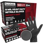 [100 Pack] SURESAFE Industrial Grade Disposable gloves, 8 Mil Black Nitrile Gloves XL, Diamond Grip Gloves, Mechanics Gloves, Construction Gloves, Working Gloves