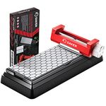 Saker Honing Guide with Whetstone - Red Off-Center Upgraded Honing Tool and Diamond Sharpening Stone Set Kit for Kitchen Knife, Short Chisels and Planes, Fine/Coarse Plate, 400/1000/Grit