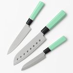 Machado Stainless Steel Japanese Yanagiba Sashimi Sushi Fish Knife Set with Octagonal Green Handle - Combo (3 Knife)
