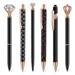 Flunyina Black Ballpoint Pens 6Pcs Metal Diamond Fancy Pens Liquid Glitter Pens Crystal Big Diamond Pen Round Ball Pretty Pens Slim Ballpoint Pens Girly Black Ink for Home School Office