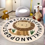 Lacomfy Kids Play Rug 5.2Ft Large Round Rug ABC Lion Rug Circle Carpet for Boys Girls Bedroom Soft Animal Playroom Mat Nursery Rug for Living Room Classroom Area Rug Nonslip Washable Rugs, Sitting