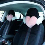 2 Pcs Plush Heart Shaped Pillow with Angel Wings Car Headrest Pillow Soft Comfortable Car Seat Pillow for Driving Travelling Room Office Car Decor, 19.7 x 8.3 Inch (Pink)