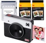 KODAK Mini Shot 3 Retro 4PASS 2-in-1 Instant Camera and Portable Photo Printer (7.6 x 7.6 cm) plus Package with 68 Sheets, White