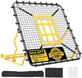 Baseball Rebounder Net 4x4.5FT Pitch Back Baseball Rebounder with Strike Zone & 9-Grid Target Adjustable Pitching Net for Grounders Batting Pitching Fielding Bounce Back Softball Volleyball Soccer Net