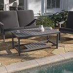 Taylor & Logan Charlestown All-Weather Poly Resin Wood Two Tiered Adirondack Slatted Coffee Conversation Table in Gray