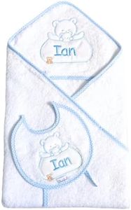 Capa de Baño para Bebé Recién Nacido + Babero, Toalla de Baño con Capucha para Bebé Personalizada con Nombre Bordado, Set Capa de Baño + Babero, Regalo Ideal para Nacimientos y Baby Shower