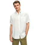 Brooks Brothers Men's Linen Sport Shirt Short Sleeve Solid Button, White, XXL
