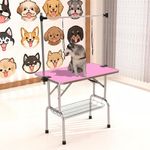 36" Dog Grooming Table Foldable Pet Grooming Tables with Adjustable Arm Noose Storage Mesh Tray Maximum Capacity Up to 330lbs Pink