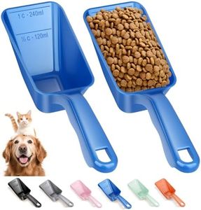 2-Pack Dog Food Scoop 1 Cup, Plastic Pet Food Measuring Scoop With Measuring Lines (1/2 & 1 Cup Markings) for Dogs, Cats, Fish, Bird（Blue)