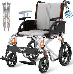 VOCIC Lightweight Transport Wheelchair Foldable Wheelchairs for Adults with Handbarkes, Flip-Back Arms, Swing-Away Footrests, 12” Rear All Terrain Wheels Travel Wheelchair for Seniors, 300 lbs Gray