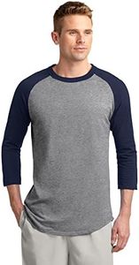 Sport-Tek T200/YT200 Men's Raglan 3/4 Sleeve 100% Cotton Baseball Tee Shirt - grey heather-navy blue T200 3XL