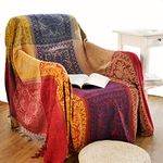 Bohemian Throw Blanket for Couch，Colorful Chenille Tassels Boho Woven Hippie Throw Blankets for Couch Bed Sofa Chair Recliner Loveseat, Bohemian Fringe Tassels Decor Home (Red, 60 * 75Inches)