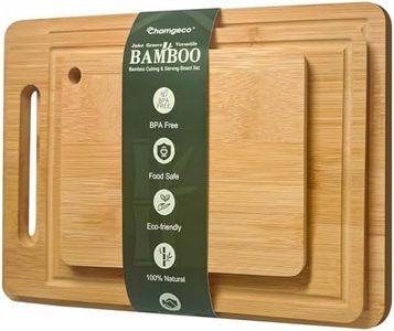Chamgeco 3-Piece Reversible Bamboo Cutting Boards, Wooden Chopping Boards Set for Meat Vegetables Cheese, Chopping Mats Serving Tray with Juice Grooves & Handles Perfect for Meal Prep, Charcuterie