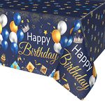 Blue Gold Birthday Table Cloth, 1PC Navy Blue and Gold Tablecloth for Birthday Party Decorations, Blue Happy Birthday Tablecloth Rectangle for Boys Girls Women Men Birthday Baby Shower Decorations