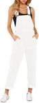 LookbookStore Women's Casual Stretch Denim Bib Overalls Pants Pocketed Jeans Jumpsuits, Brilliant White, X-Large