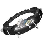 Athle Running Belt - 2 10oz Water Bottles, Large Fanny Pack Pocket Fits All Phones and Wallet, Bib Holders, Adjustable One Size Fits All Waist Band, Key Clip, 360° Reflective - Black Speed Sash