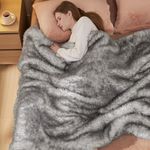 Bedsure Faux Fur Blanket, Grey Soft and Fluffy Blanket, Cozy Fuzzy Plush Throw Blanket for Couch, Sofa and Bed, Thick and Warm Blanket, Luxury Decorative Blanket 50x70 inches