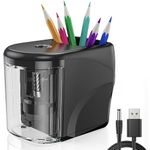 Electric Pencil Sharpener Heavy-Duty Helical Blade Sharpener USB/Battery Operated for No.2/ (6-8mm) Pencils with Auto Stop & Cleaning Brush in School/Classroom/Office (Black no Adapter)