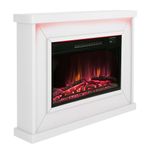 Endeavour Fires Harwood Electric Fireplace Suite 39'' with Remote Control and Realistic Multi Colour Flame Effect and Mood Light in Off-White Surround