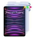 2Pcs Anti Blue Light Screen Protector for iPad Air 10.9 inch 5th/4th Generation (2022/2020),iPad Pro 11 (2021&2020&2018 Models),Filter Out Blue Light and Relieve Eye Strain to Help You Sleep Better