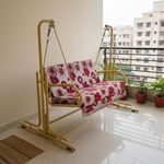 S K Grill Art Swing (Jhula) with Stand for Home Indoor/Balcony/Garden/Patio (Two Seater, Golden)