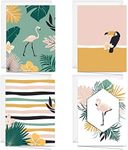 Chic Jungle Note Card Set / 24 Tropical All Occasion Cards With White Envelopes / 4 7/8 x 3 1/2" Flamingo And Toucan Greeting Cards