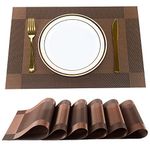 P-Plus International Placemats Place Mats for Kitchen Dining Table, Heat-Resistant StainAnti-Skid Washable PVC Table Mats,Vinyl Dinner Mats (Brown, 6 Pack)