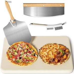 Gyreuni 20''Pizza Stone for Oven and Grill with Pizza Peel, Brush,Cutter