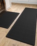 DEXI Kitchen Mat Cushioned Anti Fatigue, 2 PCS Kitchen Rug Set Non Slip, Waterproof Comfort Standing Kitchen Floor Mat, 17"x29"+17"x59", Black