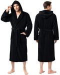 NY Threads Men's Hooded Fleece Bathrobe Plush Long Spa Robe, Black, Large-X-Large
