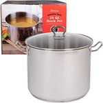 Camerons 24 Quart Stock Pot with Lid - 18/10 Professional Grade Tri-Ply Stainless Steel Stockpot - Commercial Grade Sauce Pot with Stick Resistant Interior, Stay Cool Handles & Induction Compatible
