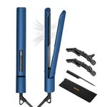 KUSNCA Professional Titanium Flat Iron, Hair Straightener and Curler Iron 2 in 1, Negative Ion Straightening, Dual Voltage Travel Pack, Front Anti-scald Function, LCD 230°F-450°F, 1 Inch (Blue)